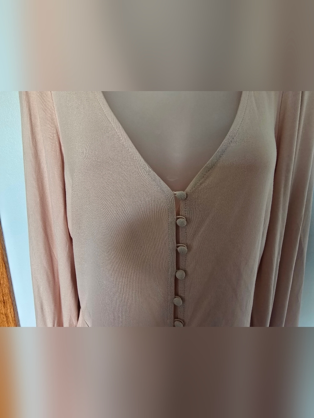 NWOT VENUS Light pink long-sleeved top Button Down Tie Front Womans Small - Picture 7 of 11